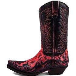 SIULAS Western Cowboy Stiefel - Low Heel Mid Tube Ritter Stiefel - Vintage Leder Stickerei Western Cowboy Biker Stiefel,Rot,43 von SIULAS