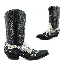 SIULAS Western Cowboy Stiefel - Low Heel Mid Tube Ritter Stiefel - Vintage Leder Stickerei Western Cowboy Biker Stiefel,Schwarz,44 von SIULAS