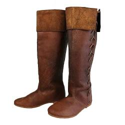 SIULAS Western Knie Stiefel - mittelalterliche Ritter Stiefel - Retro Gothic Piraten Hexe Lederschuhe - PU Leder Ritter Stiefel -,Braun,43 von SIULAS