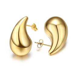 SIXDUTON 18K Ohrringe Dupes, Chunky Earrings für Damen, Tropfen Vergoldete Earrings for Women, Hypoallergen Modeschmuck Chunky Hoop Earring Geschenke für Frauen (Großes-Gold) von SIXDUTON