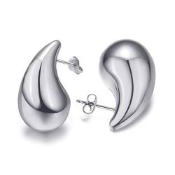 SIXDUTON 18K Ohrringe Dupes, Chunky Earrings für Damen, Tropfen Vergoldete Earrings for Women, Hypoallergen Modeschmuck Chunky Hoop Earring Geschenke für Frauen (Großes-Silber) von SIXDUTON