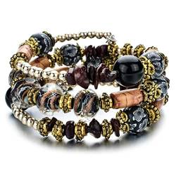 SIXDUTON Böhmische Perlen Armbänder, Mehrlagig Stapelbar Armbänder für Frauen Mädchen (Schwarz) von SIXDUTON