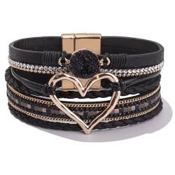 SIXDUTON Boho Armbänder Mehrschichtiges Leder Armband für Damen, Wickelmanschette mit Magnetschnalle Lässig Armreif, Modeschmuck Geschenk für Muttertag von SIXDUTON