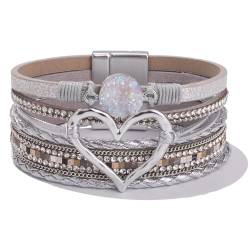 SIXDUTON Boho Armbänder Mehrschichtiges Leder Armband für Damen, Wickelmanschette mit Magnetschnalle Lässig Armreif, Modeschmuck Geschenk für Muttertag von SIXDUTON