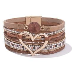 SIXDUTON Boho Armbänder Mehrschichtiges Leder Armband für Damen, Wickelmanschette mit Magnetschnalle Lässig Armreif, Modeschmuck Geschenk für Muttertag von SIXDUTON