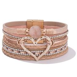 SIXDUTON Boho Armbänder Mehrschichtiges Leder Armband für Damen, Wickelmanschette mit Magnetschnalle Lässig Armreif, Modeschmuck Geschenk für Muttertag von SIXDUTON