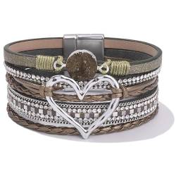 SIXDUTON Boho Armbänder Mehrschichtiges Leder Armband für Damen, Wickelmanschette mit Magnetschnalle Lässig Armreif, Modeschmuck Geschenk für Muttertag von SIXDUTON