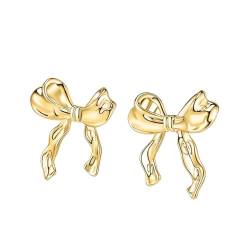 SIXDUTON Bow Earrings, Schleifen Schmuck, Gold Silber Bogen Ohrstecker Ohrringe für Frauen Mädchen, Exquisiter Schmuck Valentinstag Geschenke (Gold) von SIXDUTON