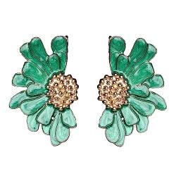 SIXDUTON Ohrringe Damen Vintage Blumen Ohrringe Gänseblümchen Earrings, Hypoallergene Ohrringe Party Modeschmuck für Frauen und Mädchen (Grün) von SIXDUTON