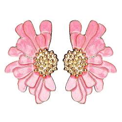 SIXDUTON Ohrringe Damen Vintage Blumen Ohrringe Gänseblümchen Earrings, Hypoallergene Ohrringe Party Modeschmuck für Frauen und Mädchen (Rosa) von SIXDUTON