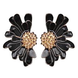 SIXDUTON Ohrringe Damen Vintage Blumen Ohrringe Gänseblümchen Earrings, Hypoallergene Ohrringe Party Modeschmuck für Frauen und Mädchen (Schwarz) von SIXDUTON