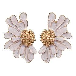 SIXDUTON Ohrringe Damen Vintage Blumen Ohrringe Gänseblümchen Earrings, Hypoallergene Ohrringe Party Modeschmuck für Frauen und Mädchen (Weiss) von SIXDUTON