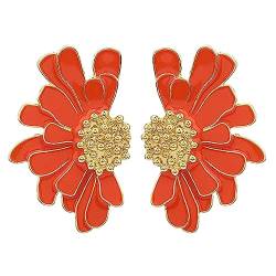 SIXDUTON Ohrringe Damen Vintage Blumen Ohrringe Gänseblümchen Earrings, Hypoallergene Ohrringe Party Modeschmuck für Frauen und Mädchen (orange) von SIXDUTON