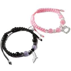 SIXDUTON Freundschaftsarmband Pärchen Armband, Magnetische Matching Partnerarmbänder Paar Armbänder, Geschenke für Bester Freund Liebhaber Freund Freundin (Kitty & Fledermaus) von SIXDUTON