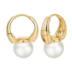 SIXDUTON Perlenohrringe 18K Weißgold Plattiert 925 Sterling Silber Perlen Ohrringe, Elegante Hochzeitsperlen-Creolen für Die Braut von SIXDUTON