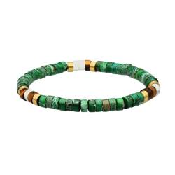 SIXTY STONES - 60 - Sixtystones - Heishi Steinen Armband Jaspis Grün Tigerauge - Größe: Medium-18cm von SIXTY STONES - 60 -