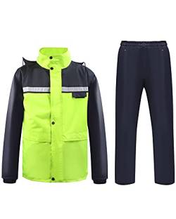 SJASD Motorrad Regenkombi 2 Teilig,wasserdichte Regen Jacke und Hose Anzug Kombi,reflektierende Regenkleidung mit Kapuze Outdoor-Klettern Atmungsaktiv Motorrad Regenanzug,Fluorescent Green,3XL von SJASD