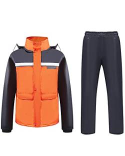 SJASD Motorrad Regenkombi 2 Teilig,wasserdichte Regen Jacke und Hose Anzug Kombi,reflektierende Regenkleidung mit Kapuze Outdoor-Klettern Atmungsaktiv Motorrad Regenanzug,Orange,3XL von SJASD