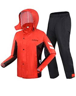 SJASD Motorrad Regenkombi Herren,wasserdichte Regen Jacke und Hose Anzug Kombi,hoehe Sichtbarkeit,Hose Unterteile Set Anzug Arbeit Camping ​Angeln,Rot,3XL von SJASD