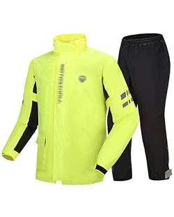 SJASD Regenkombi Herren Damen Wasserdicht Atmungsaktiv,motorradregenkombi,Regenanzug wasserdichte Regen Jacke und Hose Anzug Kombi,Erwachsene Split-typ Riot Regen,Fluorescent Yellow,L von SJASD