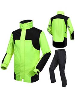 SJASD Regenkombi Herren Wasserdicht Atmungsaktiv,Regen Jacke und Hose Anzug Kombi,Motorrad Kombi - Regenkombi Regenkombi Motorrad mit Reflektierenden Streifen,Fluorescent Green,S von SJASD