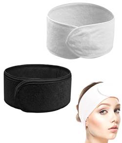 2 Stk Kosmetishe Haarband mit Klettverschluss, SPA Stirnband Frottee Haarschutzband für Duschen, Make Up und Kosmetik (Weiss、Schwarz) von SJBAUTYO