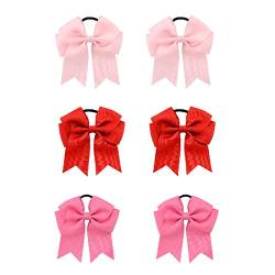 6 Stück Schleife Haargummi,Pferdeschwanzhalter Zopf Cheerleader Schleifenband,für Kleinkinder Mädchen Frauen Outfit Uniform,Rosa, Rot,Rosarot von SJBAUTYO