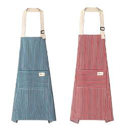 SJBAUTYO 2er Set Küchenschürze Damen,verstellbare Schürze mit Taschen,zum Kochen, Backen, Malen, Hausarbeiten von SJBAUTYO