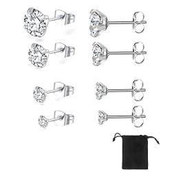 SJBAUTYO 4 Paare Ohrstecker,Set Stecker Diamant Ohrringe Damen Männer,Hypoallergen Sleeper Stud Set,3/4/5/6mm mit Zirkonia Helix Ohr Piercing von SJBAUTYO