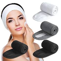 SJBAUTYO 4Stk Kosmetishe Haarband mit Klettverschluss,kosmetik stirnband,Kosmetik Stirnband Frottee, für Duschen, Make Up und Kosmetik (schwarz, weiß, grau) von SJBAUTYO