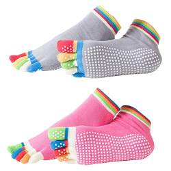 SJBAUTYO Yoga-Socken für Damen, 2 Parre rutschfeste Stoppersocken Damen,Zehensocken für Yoga,für Yoga, Pilates,Krankenhaus,Rutschfeste Slipper,StopperSocken für Zuhause,Workout,Sport, 36-42 von SJBAUTYO