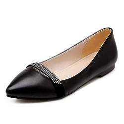 SJJH Damen Ballerinas Spitze Toe Übergrößen Flache Schuhe mit Strass (Schwarz, 39 EU) von SJJH