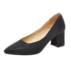 SJJH Damen Elegant Klassischer Pumps mit Blockabsatz Spitze Toe Übergrößen Schuhe (Black, 45 EU) von SJJH