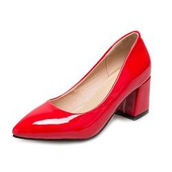 SJJH Damen Elegant Pumps mit Blockabsatz Spitze Toe Schuhe für Arbeit (Red, 45 EU) von SJJH