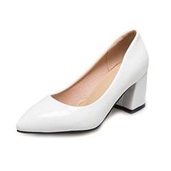 SJJH Damen Elegant Pumps mit Blockabsatz Spitze Toe Schuhe für Arbeit (White, 47 EU) von SJJH