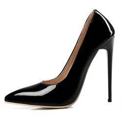 SJJH Damen Elegant Pumps mit Hehem Stiletto Absatz Schuhe für Hochzeit (Schwarz, 38 EU) von SJJH