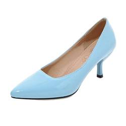 SJJH Damen Elegant Pumps mit Kitten Heel Spitze Toe Mode Schuhe (Blue, 38 EU) von SJJH