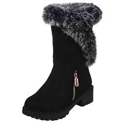 SJJH Damen Schnee Stiefeletten mit Niedrigem Absatz und Kunstfell (Schwarz, 44 EU) von SJJH