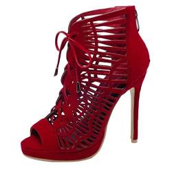 SJJH Damen Sexy Peep Toe Sandalen Schuhe Damen mit Stiletto Absatz (Rot, 52 EU) von SJJH