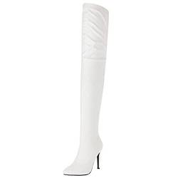 SJJH Damen Stretch Overknee Stiefel mit Stiletto-Absatz und spitzer Zehenpartie (Pu Weiß, 39 EU) von SJJH