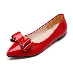 SJJH Damen Süß Ballerinas mit Bogen Übergrößen Flache Schuhe (Rot, 44 EU) von SJJH