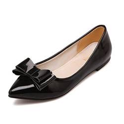 SJJH Damen Süß Ballerinas mit Bogen Übergrößen Flache Schuhe (Schwarz, 44 EU) von SJJH