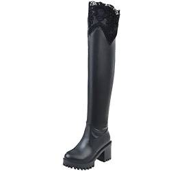 SJJH Damen über Kniehohe Stiefel mit Blockabsatz Plateau Langschaft Stiefel （Black, 38 EU von SJJH