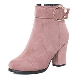 SJJH Elegante Damen Stiefeletten mit klobigem Absatz und Reißverschluss (ROSA, 39EU) von SJJH