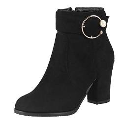 SJJH Elegante Damen Stiefeletten mit klobigem Absatz und Reißverschluss (Schwarz, 39EU) von SJJH