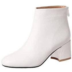 SJJH Fashion Damen Stiefeletten mit Mittelhohem Absatz und Reißverschluss Hinten (Weiß, 37 EU) von SJJH