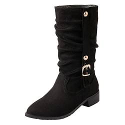 SJJH Lässige Damen Slouch Boots mit Flachem Absatz (Schwarz, 38 EU) von SJJH