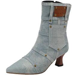 SJJH Mode Damen Jeans-Stiefeletten mit Spitzer Zehenpartie und Ausgestellten Absätzen (Hellblau, 37) von SJJH