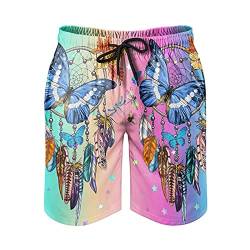 Badehose Für Herren, Traumfänger, Schmetterling, Blaue Libelle, Multi-Size-Badehose, Nicht Verblassende Badeanzüge Mit Taschen (Color : White, Size : 4XL) von SJJMYM