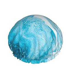 Blaue mit silberner Marmor-Textur-Duschhaube für Frauen, Schichten, Baden, Dusche, wiederverwendbares elastisches Band, Stretch-Saum, Haarhut von SJOAOAA